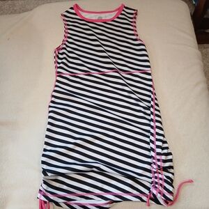 Roxy  Girls' size S Black and White Striped Swim Coverup Dress with Pink Trim